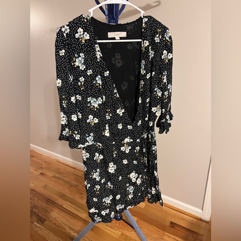 Loft Polka Dot Floral Wrap Romper